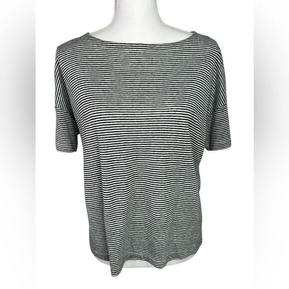 EILEEN FISHER 100% ORGANIC LINEN SHORT SLEEVE STRIPED T- SHIRT TOP Petite Small - Picture 1 of 10